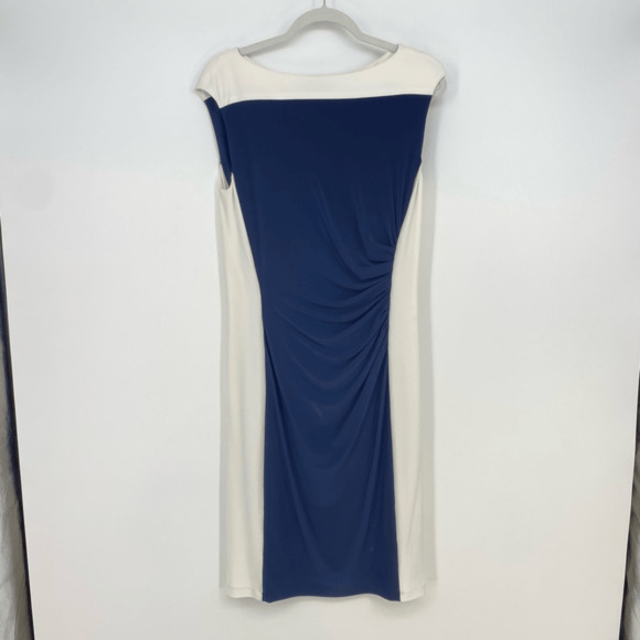 Ralph Lauren Sheath Dress Size 10 ersey Rushed Boat Neck Old Money Preppy - Picture 2 of 10